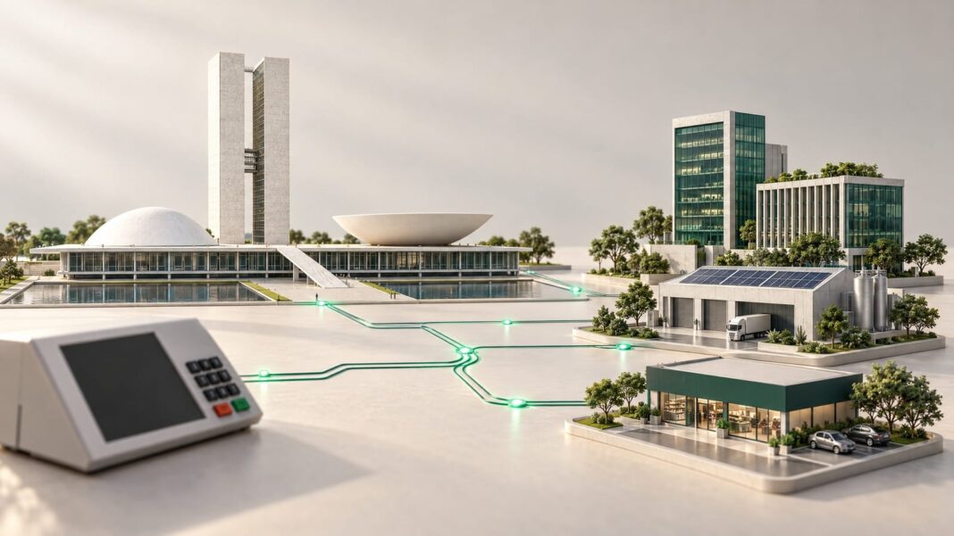 Ilustração conceitual relaciona o cenário eleitoral à infraestrutura de financiamento da economia real.